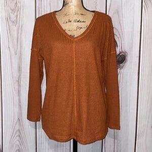 Bibi Medium long sleeve waffle weave knit 🧶 top- burnt orange - long sleeve